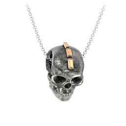 Men's Skull Necklace with Baguette Gemstone Mohawk