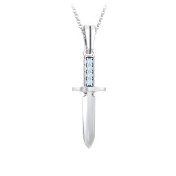 Men's Engravable Dagger Necklace with Gemstones in 925 Sterling Silver with Blue Topaz