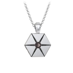 Men's Engravable Starburst Hexagon Necklace with Gemstone in 925 Sterling Silver with Smokey Quartz