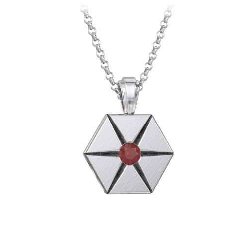 Men's Engravable Starburst Hexagon Necklace with Gemstone – Sterling Silver with Garnet