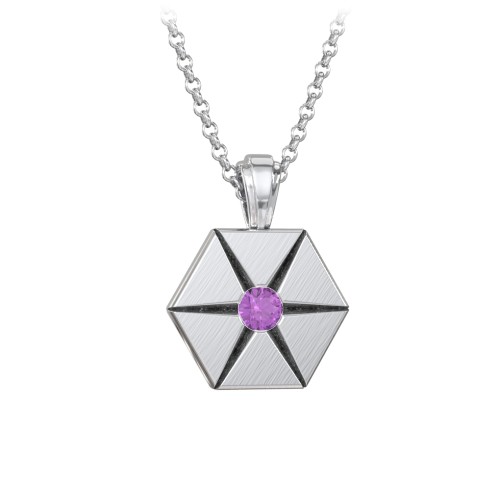 Men's Engravable Starburst Hexagon Necklace with Gemstone – Sterling Silver with Amethyst