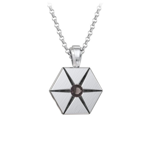 Men's Engravable Starburst Hexagon Necklace with Gemstone – Sterling Silver with Smokey Quartz