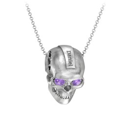 Men's Engravable Skull Necklace with Gemstone Eyes