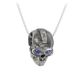 Men's Engravable Skull Necklace with Gemstone Eyes