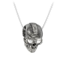 Men's Engravable Skull Necklace with Gemstone Eyes in 925 Sterling Silver with Cubic Zirconia