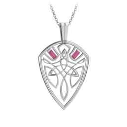 Men's Celtic Shield Necklace with Baguette Gemstones in 925 Sterling Silver with Ruby