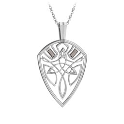 Men's Celtic Shield Necklace with Baguette Gemstones in 925 Sterling Silver with Smokey Quartz