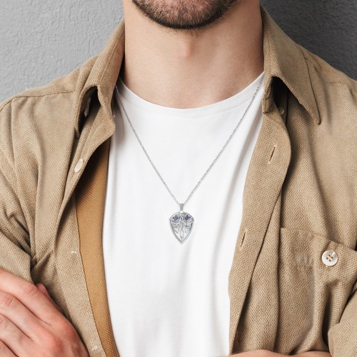 Men's Celtic Shield Necklace with Baguette Gemstones – Sterling Silver with Smokey Quartz