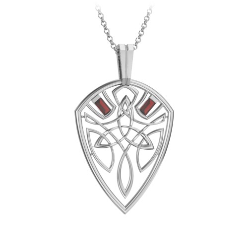 Men's Celtic Shield Necklace with Baguette Gemstones – Sterling Silver with Garnet