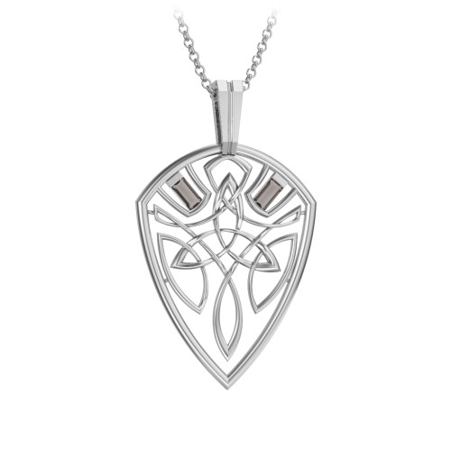 Men's Celtic Shield Necklace with Baguette Gemstones – Sterling Silver with Smokey Quartz