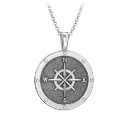 Men's Engravable Compass Necklace in 925 Sterling Silver