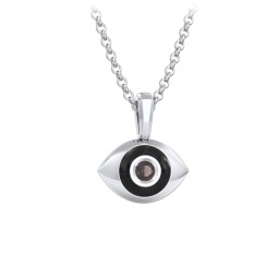 Men's Engravable Evil Eye Gemstone Necklace with Cold Enamel in 925 Sterling Silver with Smokey Quartz