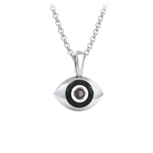 Men's Engravable Evil Eye Gemstone Necklace with Cold Enamel – Sterling Silver with Smokey Quartz