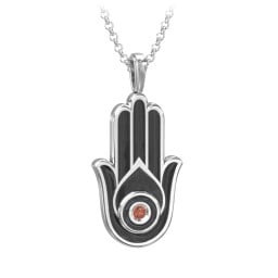 Men's Engravable Hamsa Gemstone Necklace with Cold Enamel