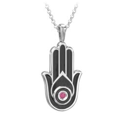 Men's Engravable Hamsa Gemstone Necklace with Cold Enamel