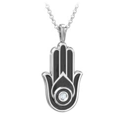 Men's Engravable Hamsa Gemstone Necklace with Cold Enamel