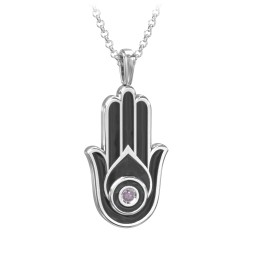 Men's Engravable Hamsa Gemstone Necklace with Cold Enamel
