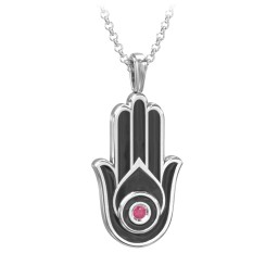 Men's Engravable Hamsa Gemstone Necklace with Cold Enamel
