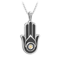 Men's Engravable Hamsa Gemstone Necklace with Cold Enamel
