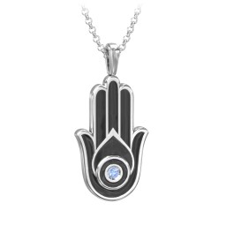 Men's Engravable Hamsa Gemstone Necklace with Cold Enamel