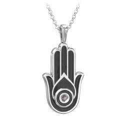 Men's Engravable Hamsa Gemstone Necklace with Cold Enamel in 925 Sterling Silver with Smokey Quartz