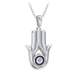 Men's Hamsa Necklace with Gemstone & Cold Enamel in 925 Sterling Silver with Amethyst