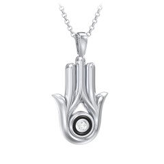 Men's Hamsa Necklace with Gemstone & Cold Enamel – Sterling Silver with Smokey Quartz
