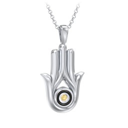 Men's Hamsa Necklace with Gemstone & Cold Enamel in 925 Sterling Silver with Citrine