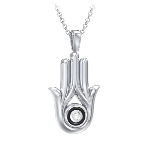 Men's Hamsa Necklace with Gemstone & Cold Enamel – Sterling Silver with Cubic Zirconia