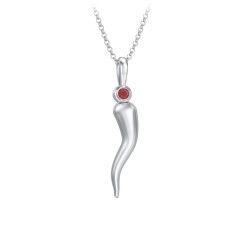 Men's Italian Horn Necklace with 2 Birthstones – 10K Yellow Gold with Garnet and Emerald