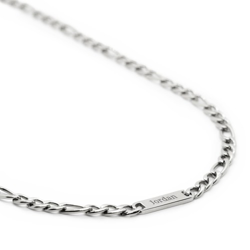 Men’s Figaro Chain with 1 Engravable Bar – Stainless Steel