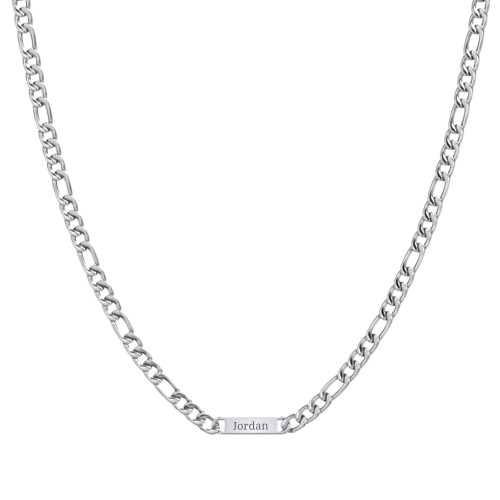 Men’s Figaro Chain with 1 Engravable Bar – Stainless Steel