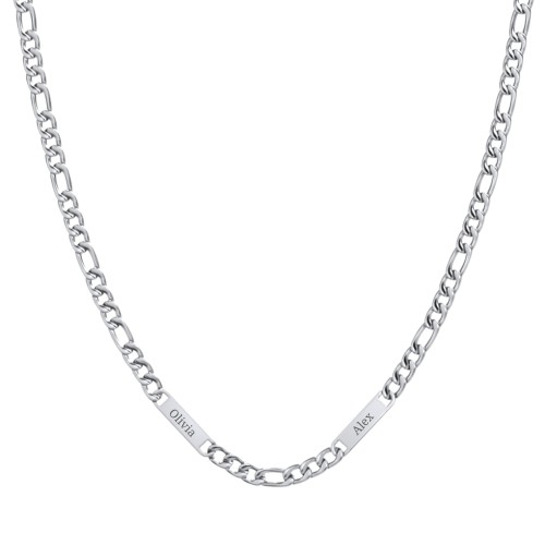 Men’s Figaro Chain with 2 Engravable Bars – Stainless Steel