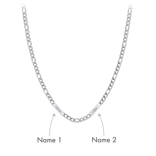 Men’s Figaro Chain with 2 Engravable Bars – Stainless Steel