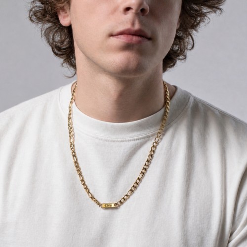 Men’s Figaro Chain with 1 Engravable Bar – Stainless Steel