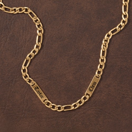 Men’s Figaro Chain with 1 Engravable Bar – Stainless Steel