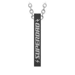 Men’s Engravable SUPERDAD Black 3D Bar Necklace in Stainless Steel