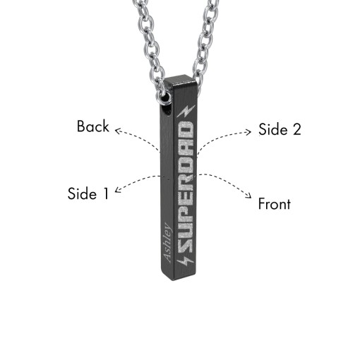 Men’s Engravable SUPERDAD Black 3D Bar Necklace – Stainless Steel