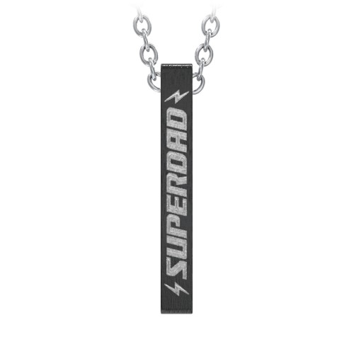 Men’s Engravable SUPERDAD Black 3D Bar Necklace – Stainless Steel