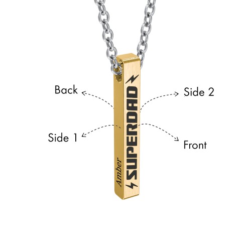 Men’s Engravable SUPERDAD Yellow 3D Bar Necklace – Stainless Steel