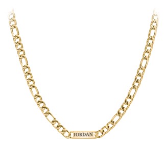 Men's Bold Figaro Chain with Engravable Bar - Yellow Ion-Plated