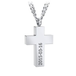 Men's Engravable Cross Urn Necklace - Stainless Steel in Stainless Steel