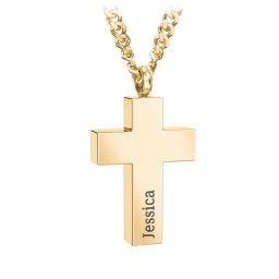 Men's Engravable Cross Urn Necklace - Yellow Ion-Plated