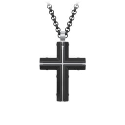Engravable Black Steel Cross with Stainless Steel Detailing