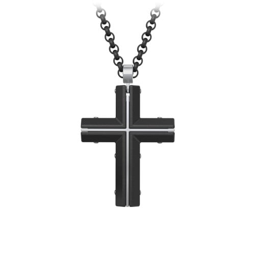 Engravable Black Steel Cross with Stainless Steel Detailing