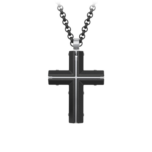Engravable Black Steel Cross with Stainless Steel Detailing – Stainless Steel