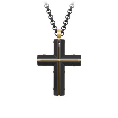 Engravable Black Steel Cross with Yellow Steel Detailing – Stainless Steel
