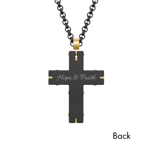 Engravable Black Steel Cross with Yellow Steel Detailing – Stainless Steel