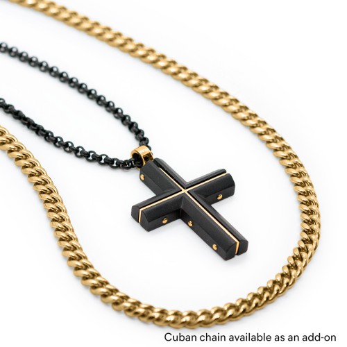Engravable Black Steel Cross with Yellow Steel Detailing – Stainless Steel