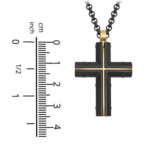 Engravable Black Steel Cross with Yellow Steel Detailing – Stainless Steel